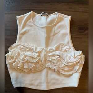 Zara White Sleeveless Top with Floral Detail